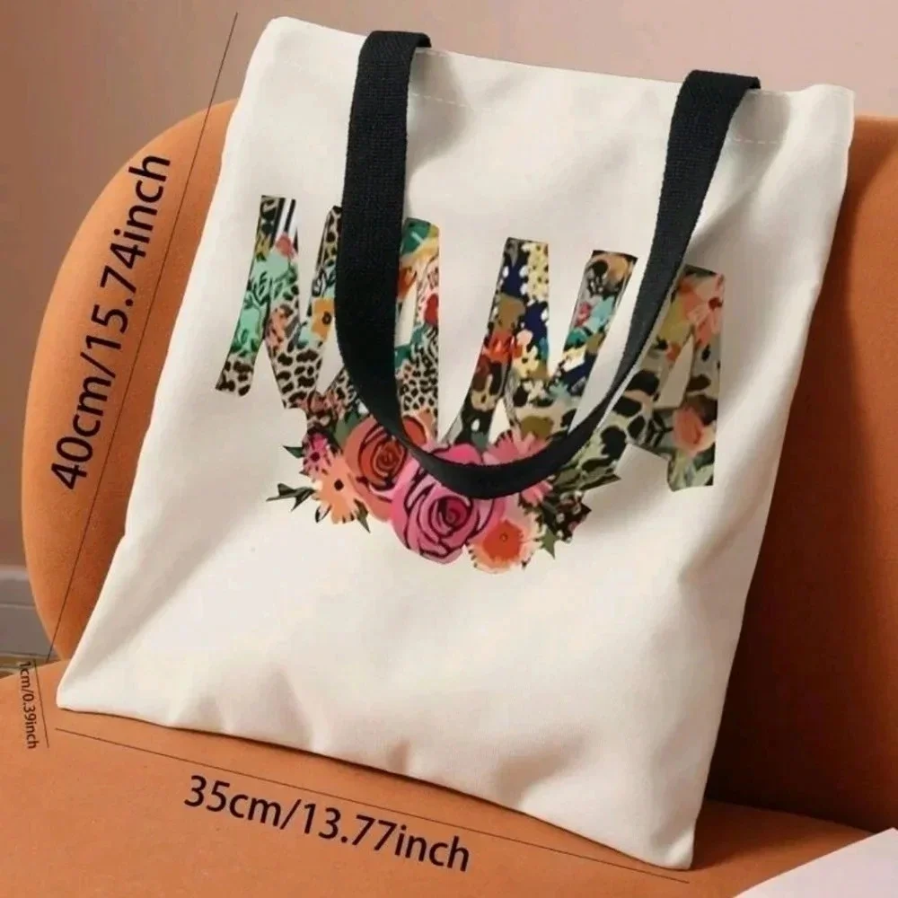 Nana Grandma white tote bag purse women's handbag cross strap floral design cute